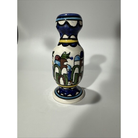 E.K Ceramic Hand Painted Bud Vase Taper Candle Holder Jerusalem Vintage - Picture 4 of 6